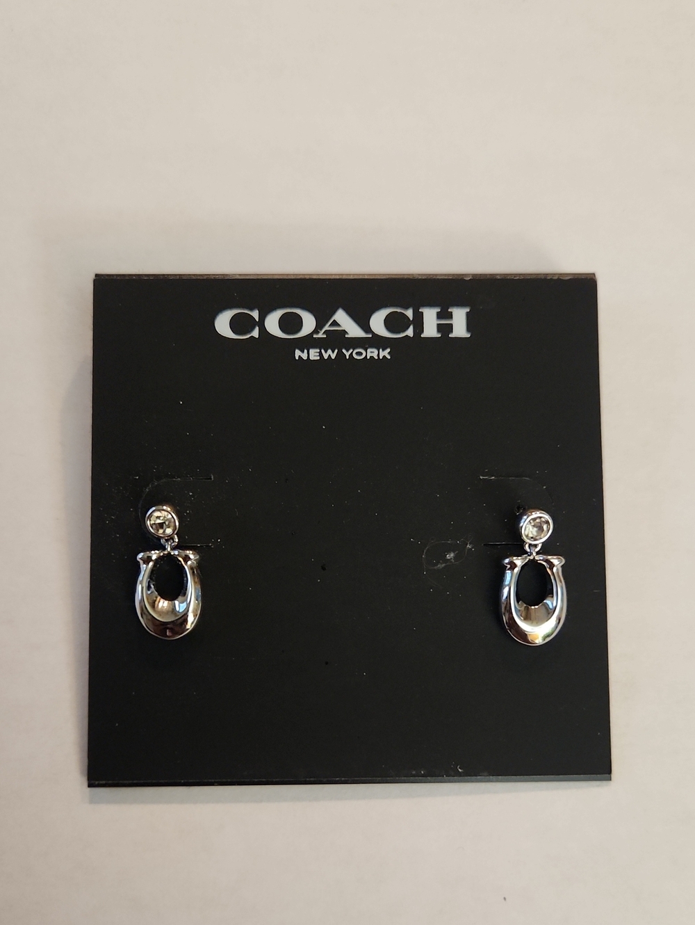 Coach Faceted Crystal Signature Drop Silver-tone Earrings